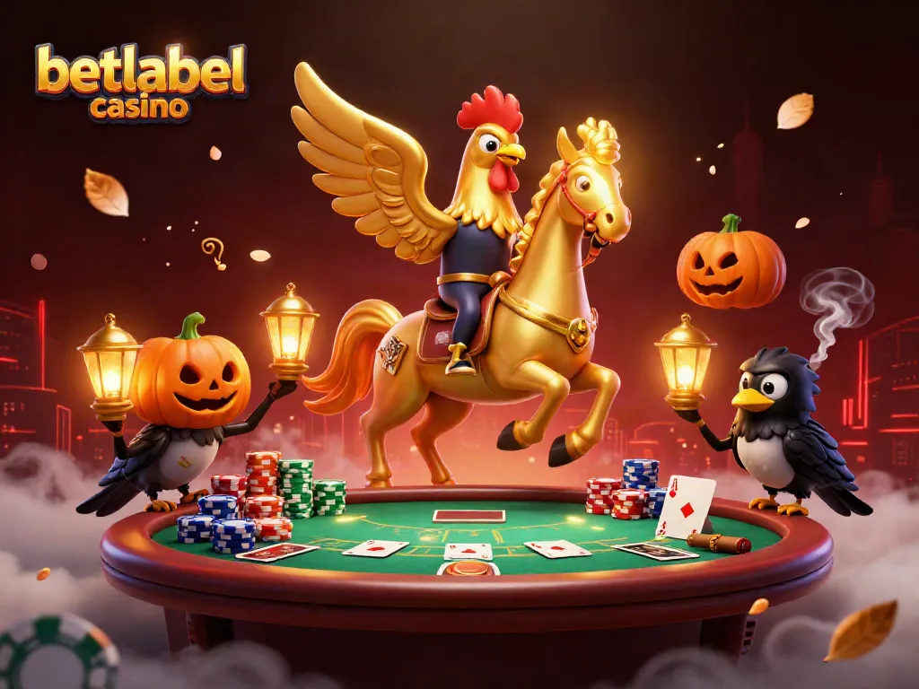 Enjoying vibrant gameplay at betlabel casino with a golden rooster and spooky companions.