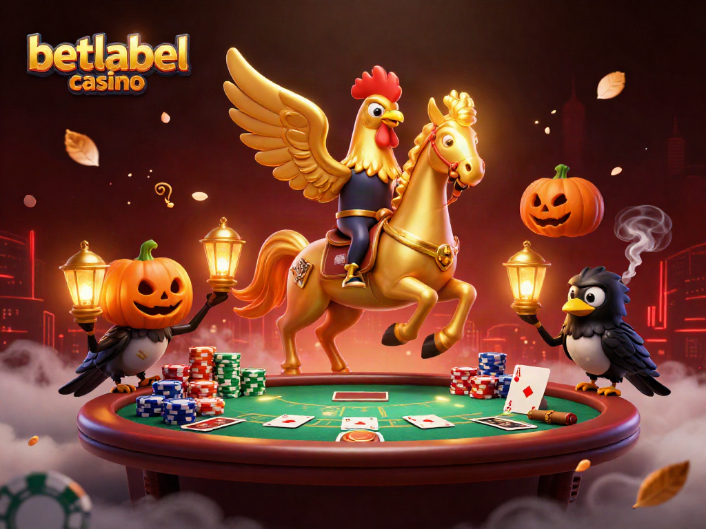 Enjoying vibrant gameplay at betlabel casino with a golden rooster and spooky companions.